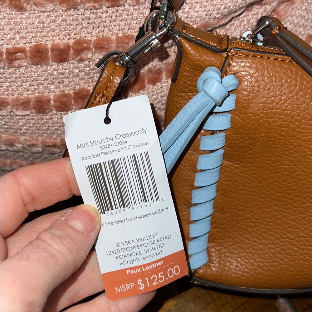 NWT Vera Bradley Mini Slouchy Crossbody Bag Roasted Pecan and Cerulean- OS - Picture 5 of 8